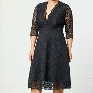 Kiyonna | Mademoiselle Lace Cocktail Dress in Black | Size 0X (US 10-12)